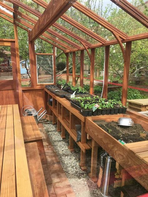 Greenhouse Water Feature, Greenhouse Workbench Diy, Greenhouse Inside Ideas, Greenhouse Set Up Inside, Greenhouse Shelving Ideas, Greenhouse Shelf, Greenhouse Layout, 6x8 Greenhouse, Greenhouse Inspiration