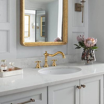 The bathroom faucet sink has 3 holes, and the 2 cross handles are respectively connected to the hot and cold water pipelines to precisely control the temperature and water flow. Antique brass bathroom faucets can save you a lot of time and effort in replacement and maintenance. Augusts Finish: Gold | Augusts Antique brass 3 hole vanity basin mixer tap 8 inch wide bathroom sink faucet 8.0 W in yellow in Gold | Wayfair Wide Bathroom Sink, Gold Faucet Bathroom, Antique Brass Bathroom Faucet, Bathroom Vanity Faucets, Gold Bathroom Faucet, Water Pipeline, Antique Brass Bathroom, Wide Bathroom, Brass Bathroom Faucets