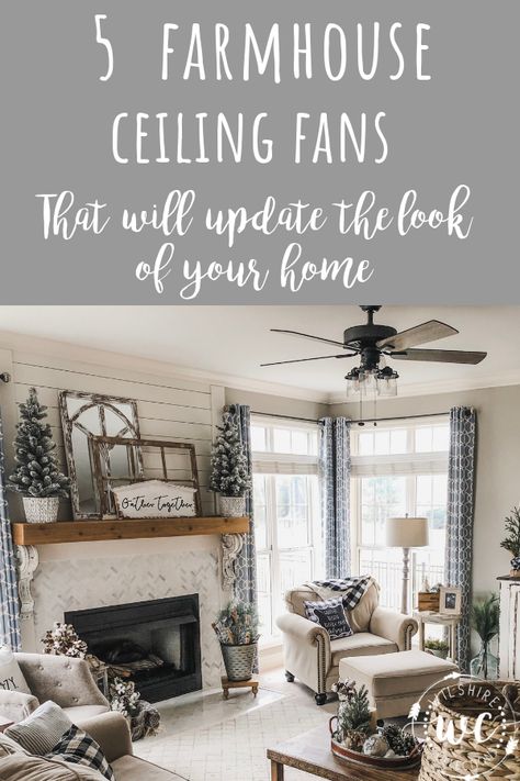 Ceiling Fan Family Room, Modern Farmhouse Ceiling Fan Living Room, Ceiling Fan Bedroom Master Suite Farmhouse, Farmhouse Light Fixtures Living Room, Farmhouse Ceiling Fans, Farmhouse Style Ceiling Fan, Living Room Fans, Living Room Ceiling Fan, Farmhouse Ceiling