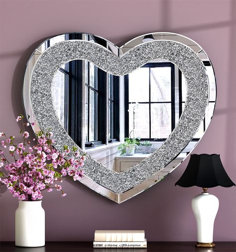 PRICES MAY VARY. Modern Elegance with Heart Shape Design: Elevate your living space with our 31-inch heart shape mirror – a captivating blend of modern elegance and romantic charm. The heart-shaped design, complemented by dazzling diamond accents, creates a focal point that captivates the eye. Festive Vibes for Living Room Decor: Infuse a festive atmosphere into your home with this decorative mirror. Its unique design adds a touch of glamour to special occasions, making it an ideal choice for th Apartment Finds, Mirror For Wall, Glam Living, Crushed Diamonds, Diamond Mirror, Diamond Wall, Foyer Entryway, Emoji Birthday, Heart Mirror