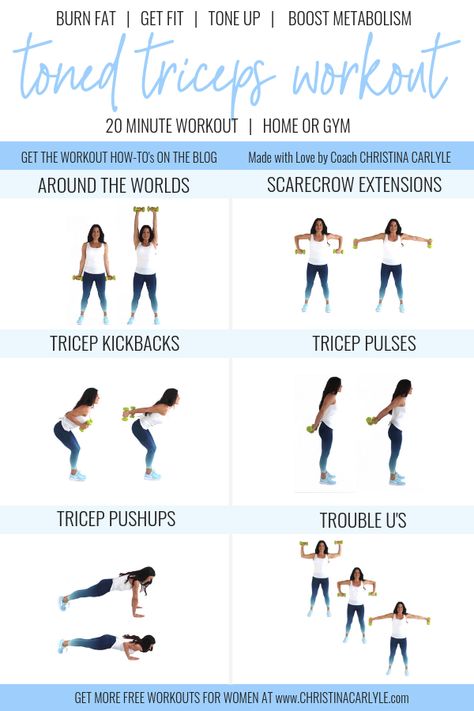 Tricep Workout Routine, Best Tricep Exercises, Tricep Pushup, Melissa Bender, Crazy Video, Tricep Workout, Tricep Kickback, 20 Minute Workout, Get Toned