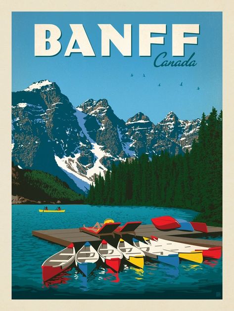 Canada: Banff | Anderson Design Group Banff Painting, Canada Drawing, Canada Illustration, Canada Painting, Canada Poster, Canada Banff, Metal Posters Art, Anderson Design Group, Poster Advertising