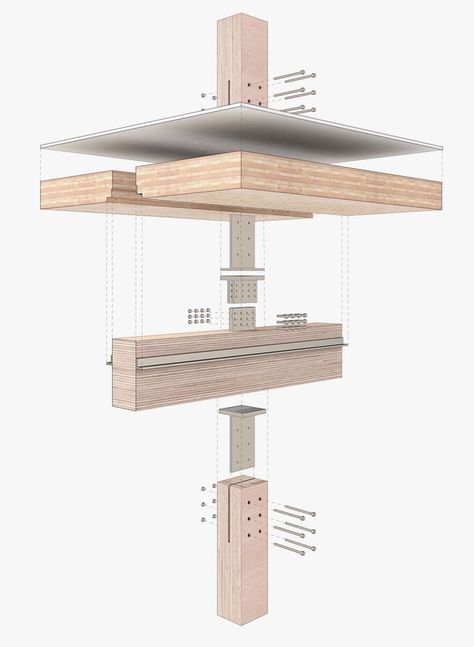 Mass Timber Building, Wood Steel Connection Detail, Glue Laminated Timber Architecture, Wood Structure Detail, Wood Details Architecture, Waugh Thistleton, Mass Timber Architecture, Clt Building, Clt Architecture