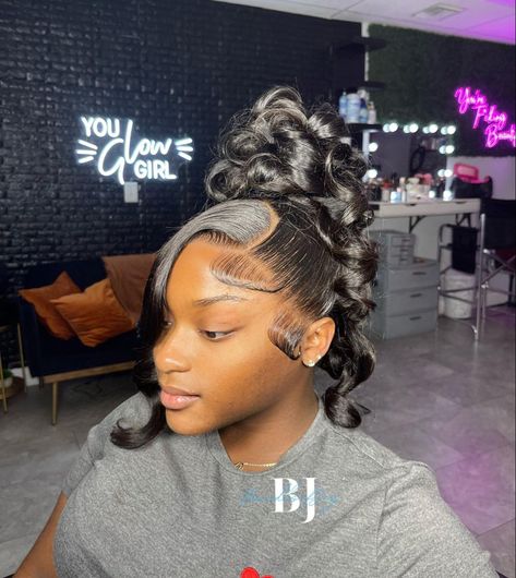 Messy Bun Frontal Wig, 360 Wig Updo Hairstyles, 360 Lace Frontal Wig Updo Hairstyles, Hair Installation, Prom 2k24, Black Hair Bun, Sleek Braided Ponytail, Quick Weaves, Barbie Hairstyle