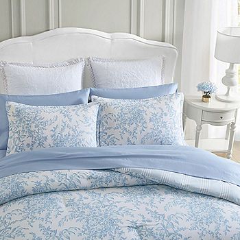 Laura Ashley Bedford Midweight Comforter Set USHSA51252396, Color: Light Pastel Blue - JCPenney Blue And White Comforter, Easy Envelope, Blue Comforter Sets, Blue Comforter, Coastal Room, Comforter Bedding, Bedroom Upgrade, White Comforter, College Room