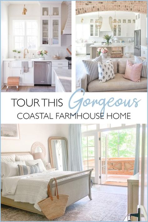 Light & Bright Coastal Farmhouse Style - Inspiring Home Tour Rustic Coastal Decor Living Room, Coastal Cottage Farmhouse, Coastal Farmhouse Living Room Ideas, Costal Farmhouse, Florida Farmhouse, Coastal Country Decor, Airy Decor, Creative Lighting Ideas, Coastal Farmhouse Bedroom