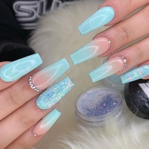 90 Long Acrylic Nails Design Ideas June 2020 – Sohotamess #naildesign #nailideas #nailartdesign Long Acrylic Nail Designs, Blue Acrylic Nails, Ombre Acrylic Nails, Glow Nails, Long Acrylic Nails Coffin, Blue Nail, White Nail, Bling Acrylic Nails, Acrylic Nails Coffin Short