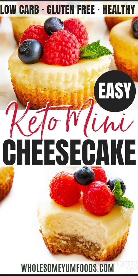 Keto Cheesecakes, Mini Cheesecakes Easy, Low Sugar Diet Recipes, Healthy Low Fat Recipes, Keto Cakes, Keto Thanksgiving, Mini Cheesecake Recipes, Low Carb Low Fat Recipes, Low Carb Cheesecake