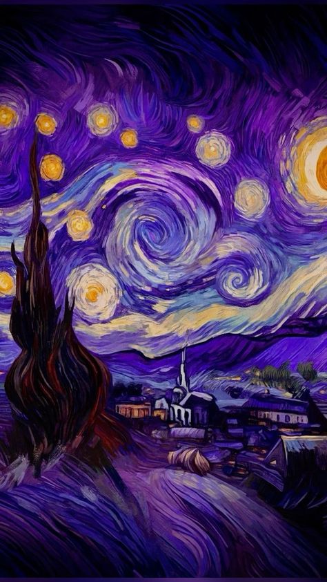 Iphone Se 2020 Wallpaper, Purple Van Gogh, Starry Night Aesthetic, Purple Starry Night, Mint Green Wallpaper Iphone, فنسنت فان جوخ, Starry Night Wallpaper, Space Art Gallery, Starry Night Art