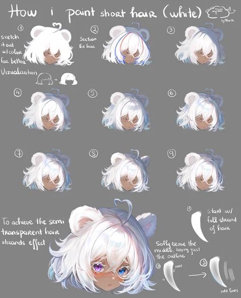 Alice Vu ☁️✍️Concept designer (@AliceVu134) / X White Short Hair, Digital Art Tutorial Beginner, Drawing Hair Tutorial, Digital Painting Techniques, Anime Tutorial, Characters Inspiration Drawing, Digital Art Beginner, Art Tools Drawing, Digital Painting Tutorials