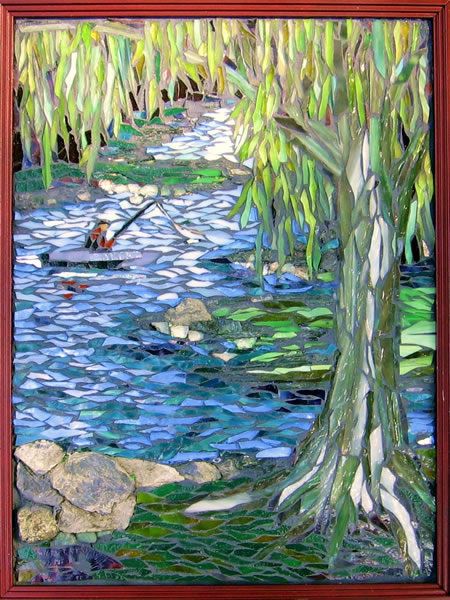 Fisherman by Laura Rendlen Willow Tree Art, Sicis Mosaic, Tree Mosaic, Weeping Willow Tree, Mosaic Art Projects, Mosaic Stained, Mosaic Tile Art, Glass Mosaic Art, Mosaic Pictures