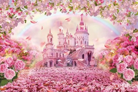 Disney Princess Background, Princess Backdrops, Castle Backdrop, Flower Kids, Castle Background, Princess Theme Birthday, Rainbow Photography, Background Studio, Photo Booth Background