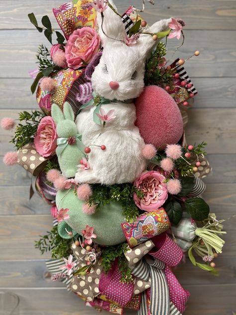 Easter Swags, Mothers Day Wreath, Swag Wreath, Tulip Wreath, Easter Decorations Outdoor, Easter Bunny Wreath, Bunny Decor, Easter Bunny Decorations, Bunny Wreath