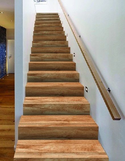 Wooden Tiles Stairs Design Wood And Tile Stairs Staircases, Wooden Tiles Stairs, Stairs Tiles Design Modern, Wood Finish Tiles, Tiles For Stairs, Tiles Stairs, Stairs Tiles Design, Barndo Ideas, Wood Grain Tile