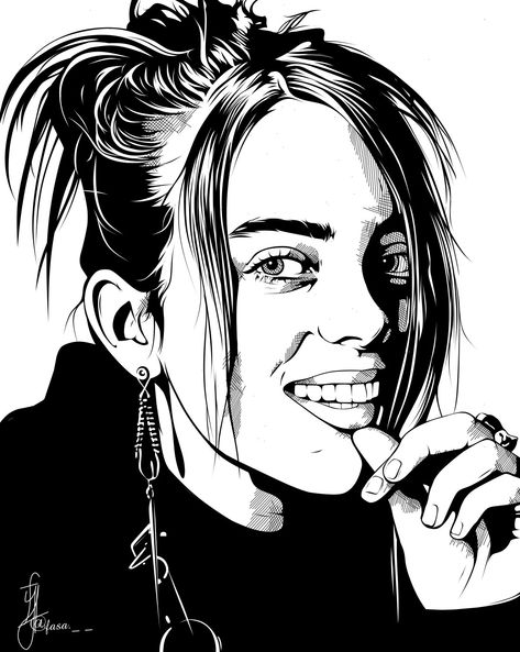 Fanart Billie by fasa Billie Eilish Line Art, Black And White Billie Eilish, Line Art Black And White, Line Art Black, New Hd Pic, Art Vector Illustration, Black And White Line Art, Draw Realistic, White Line Art