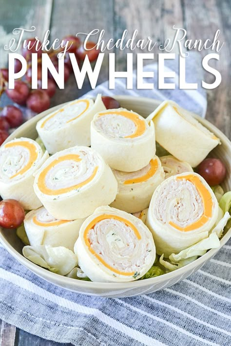 Turkey Cheddar Ranch Pinwheels | www.motherthyme.com Sunday Appetizers, Tortilla Pinwheel Appetizers, Ranch Pinwheels, Turkey Pinwheels, Mother Thyme, Tortilla Pinwheels, Pinwheel Appetizers, Superbowl Appetizers, Deli Turkey