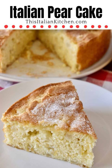 Pear Cake is an easy Italian recipe made with fresh diced pears and olive oil. This classic Italian Pear Cake recipe, also known as "torta di pere," is simple to make and is a great way to use your fresh pears. Pear Cake Recipes, Cake Recipe Easy, Pear Dessert, Pear Cake, Italian Cake, Italian Recipes Easy, Italian Recipe, Pear Recipes, Summer Dessert Recipes