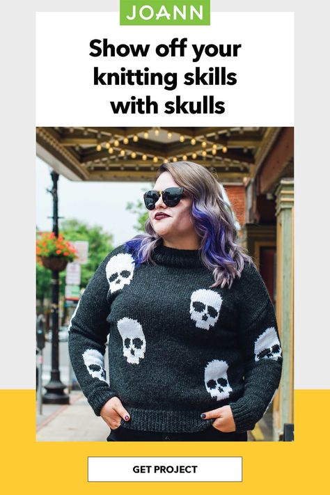 Bring out the skull style with this pullover for spooky season. Pair the outfit with your fave shades and strut your skeleton stuff! Crochet Men, Skull Sweater, Skull Style, Sweater Knitting Pattern, Viking Sewing, Skull Fashion, The Skull, Lion Brand, Cardigan Pattern