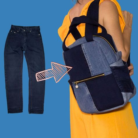 The idea of reusing old jeans into a trendy backpack! | jeans, backpack | The idea of reusing old jeans into a trendy backpack! | By Miarti - Wiederverwendung | Facebook Denim Backpack Diy, Backpack Jeans, Reuse Old Jeans, Jeans Backpack, Denim Backpack, Diy Backpack, Trendy Backpacks, Denim Ideas, Old Jeans