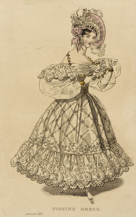 1832 1830 Fashion Plate, 1830s Evening Dress, 1830s Fashion Plate, 18century Fashion, 1835 Fashion, 1825 Fashion, 1832 Fashion, Romanticism Fashion, 1820s Fashion