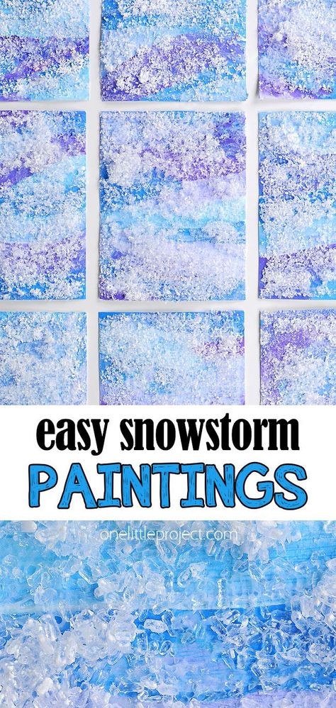 It's SO EASY to make a snowy winter painting using process art! Kids can paint a beautiful sparkling snowstorm using paint and epsom salt. Such a fun winter craft and activity for kids of all ages! Melted Snowman Painting, Easy Winter Painting, Process Art Preschool, Winter Lesson Plan, Winter Classroom Activities, Teacher Crafts, Snow Crafts, Winter Crafts Preschool, Fun Winter Crafts