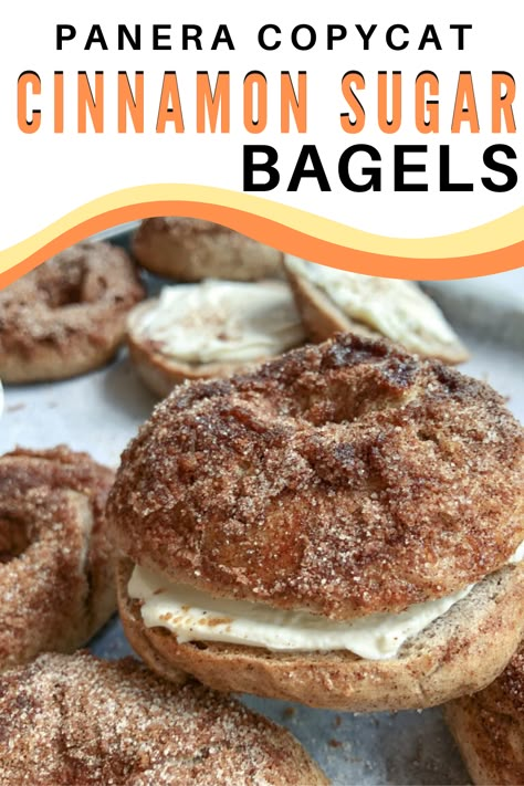 Panera Bagels Cinnamon, Cinnamon Crunch Bagel Topping, Homemade Cream Cheese For Bagels, Panera Cinnamon Crunch Bagel, Cinnamon Bagels Topping, Panera Bagel Recipe, Blueberry Bagel Toppings, Soft Bagel Recipe, Einstein Bagels Copycat