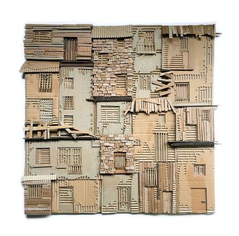 Cardboard Relief, Cardboard Art Sculpture, 3d Art Projects, Atami, Art Carton, Cardboard Sculpture, Paper Collage Art, Architecture Collage, Sustainable Art