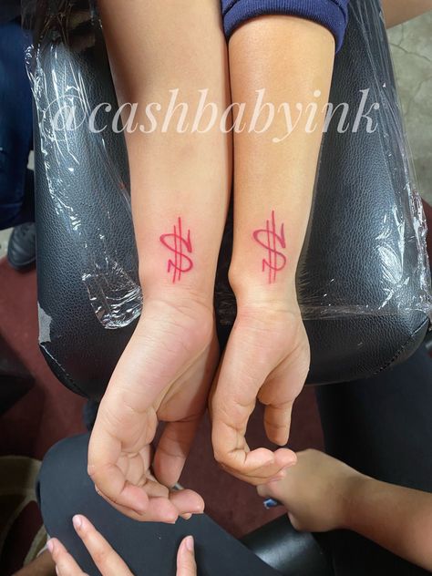 Red Dollar Sign Tattoo, Dollar Sign Tattoo, Dollar Signs, Sign Tattoo, Hand Tats, Dollar Sign, Matching Tattoos, Rose Tattoo, Tattoos And Piercings