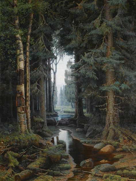 “Forest Scene” by Vladimir Archipovich Bondarenko Forest Stream, Tumblr Drawings, Scenery Photos, Heroic Fantasy, Russian Painting, Forest Photos, Photography Basics, Forest Photography, Painting Studio