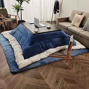 Japanese Kotatsu, Stove Table, Living Room Furniture Set, Blue Quilt, Welcome To My House, Desk In Living Room, Heated Blanket, Brown Table, Living Room Sets Furniture