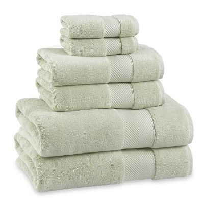 Our cloud-soft organic cotton towels go hand in hand with luxurious living. Thanks to Aerospin(R) technology, an advanced spinning technique that allows air to pass through the towel fibers, these towels are luxuriously soft, dry quickly, and keep their fluffy appearance even after washing. Set of six includes two bath towels, two hand towels and two washcloths. Woven of fluffy, 700-gram-weight Turkish cotton. Cotton is 100% organic. Exceptionally soft and fast drying. Yarn dyed for lasting colo Luxury Rv Living, White Bath Towels, Soft Bath Towels, Bff Drawings, House Items, Dream Bath, Green Towels, Bamboo Sheets, Kitchenware Store