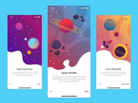 Space Learn App - Walkthrough Screens Learn App, App Design Layout, Web Design Mobile, Mobile App Design Inspiration, App Interface Design, Ux Design Inspiration, App Design Inspiration, Ui Design Inspiration, Kids App