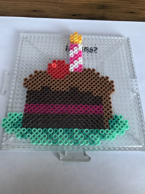 A slice of birthday cake - Perler Bead style! Perler Bead Happy Birthday, Birthday Cake Perler Beads, Perler Beads Birthday, Perler Food, Birthday Cake Slice, Alt Crafts, Slice Of Birthday Cake, Fuse Bead Ideas, Rave Jewelry