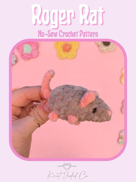 Roger Rat No-Sew CROCHET PATTERN Crochet toys patterns free amigurumi #crochettoyspatternsfreeamigurumi #crochet #crochettoy #crochetpattern #crochetpatterns 1.179 Crochet List Ideas, Meme Crochet Patterns, Quick Crochet Toys, Small No Sew Crochet Patterns, Cute Small Crochet Ideas, Rat Crochet Pattern Free, Quick Free Crochet Patterns, Quick Easy Crochet Projects, Free No Sew Crochet Patterns