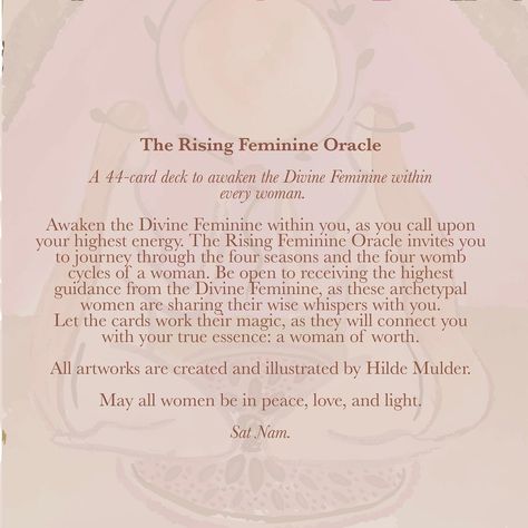 The Journey of The Rising Feminine 🌹 She has chosen. She has spoken. A new name to work with: The Rising Feminine. 💫 My Divine being is radiating. I feel wholeness and completion deep within. The Rising Feminine Oracle Deck is coming more and more to life. There where my Divine Paintress wants to rest, and lay down her wings, so she can surrender to the streams of the sacred waters, after birthing 44 authentic artworks, my Divine Writeress will hold her. Giving her space to cleanse and pu... Divine Feminine Surrender, How To Tap Into Divine Feminine Energy, Womens Circle Divine Feminine, Divine Feminine Tarot, Divine Being, Divine Feminine Sexuality Goddesses, Sacred Water, Prayers Of Gratitude, The Four Elements