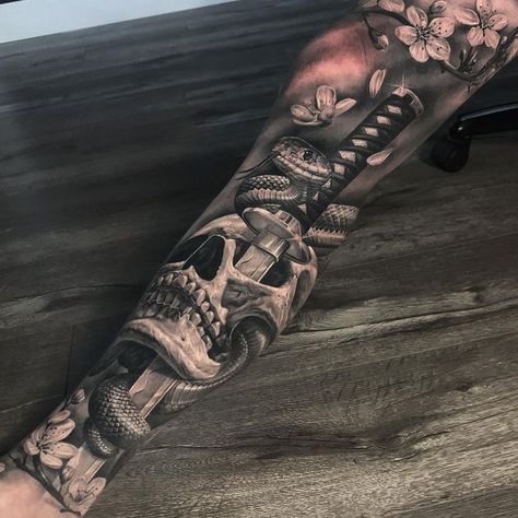 Samurai Sleeve Tattoo, Samurai Sleeve, Skull Samurai, Full Leg Tattoos, Skull Sleeve Tattoos, Skull Sleeve, Realistic Tattoo Sleeve, Egypt Tattoo, Forearm Sleeve Tattoos