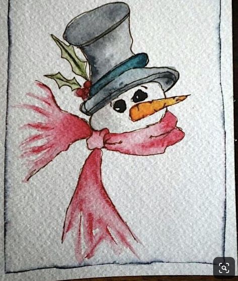 Morning Scribbles Christmas, Snowman Watercolor Paintings, Waterpaint Christmas Cards Easy, Watercolor Santa Claus Easy, Simple Christmas Cards Watercolour, Pen And Ink Christmas Cards, Watercolour Christmas Cards Ideas Easy, Simple Winter Drawings, Winter Watercolor Simple