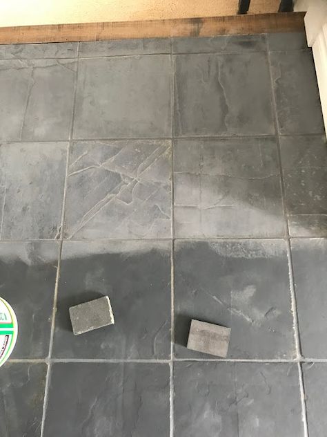 Bluestone House™: Floor Painting 101 !!! Refinish Slate Tile Floor, Painting Stone Floor Tile, Faux Slate Floor, Paint Stone Tile Floor, How To Paint Slate Tile Floor, Painting Tile To Look Like Slate, Painted Tile Floors Kitchen, How To Update Tile Flooring, Painting Slate