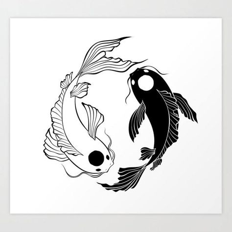 Ying Yang Koi Fish, Koi Fish Poster, Tui And La, Yin Yang Fish, Bf Ideas, Animal Stencil Art, Black Koi Fish, Koi Fish Art, Avatar Tattoo