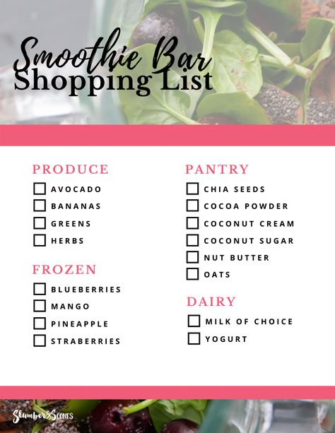 Smoothie Bar Essentials and Shopping List | Slumber and Scones Home Smoothie Bar, Oatmeal Cookie Smoothie, Basil Smoothie, Plant Based Smoothies, Smoothie Menu, Smoothie Base, Making Smoothies, Coconut Milk Yogurt, Almond Milk Yogurt