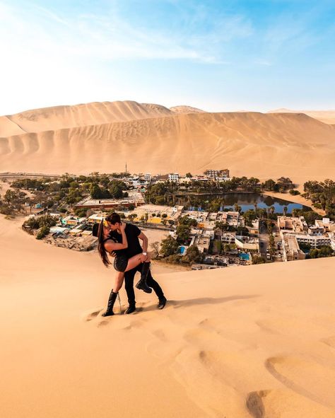 GUY MAGZIANOV | TRAVEL on Instagram: “A little oasis in the middle of the desert. 🏝 The town of Huacachina is surrounded by huge sand dunes as far as the eye can see. Standing…” Peru Pictures, Huacachina Peru, Colorful Outfits, Desert Oasis, Peru Travel, Best Sunset, Travel Outfits, Lima Peru, Machu Picchu