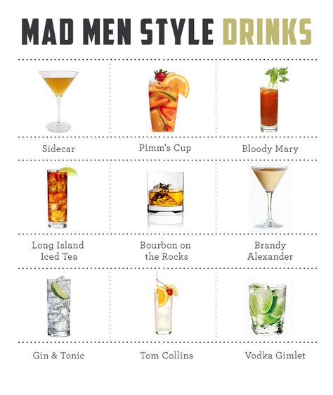 Men Cocktail, Vodka Gimlet, Mad Men Party, Drink Bar, Mad Men Fashion, Gin And Tonic, Adult Drinks, Party Drinks, Non Alcoholic