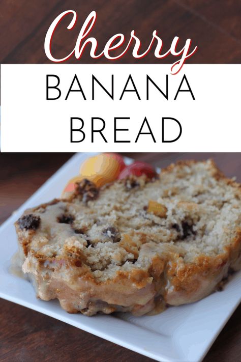 Take plain old banana bread up a notch by adding fresh cherries, chocolate and pouring a sweet glaze all over the top! via @nmburk Specialty Breads, Fruit Breads, Eggnog Recipes, Cherry Bread, Sweet Glaze, Healthy Bread Recipes, Cake Bread, Best Bread Recipe, Fruit Bread