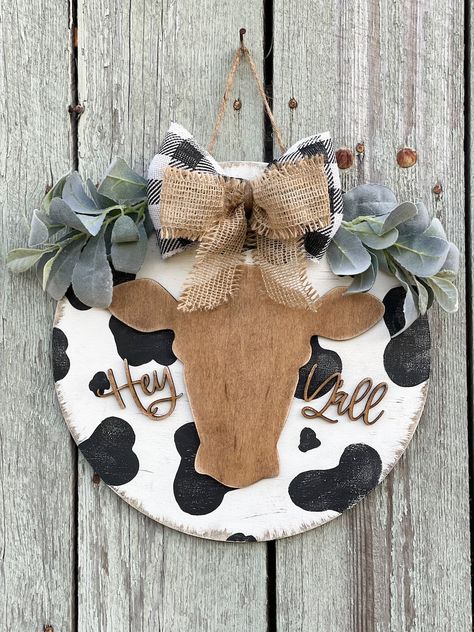 Hey Yall Cow Print Door Hanger - Etsy UK Cow Print Round Door Hanger, Brown Cow Head Door Hanger, Cow Office Decor Ideas, Cow Print Wood Sign, Hey Y’all Door Hanger, Cowprint Door Hanger, Bedroom Door Hanger, Cow Print Gift Ideas, Vinyl Door Hanger