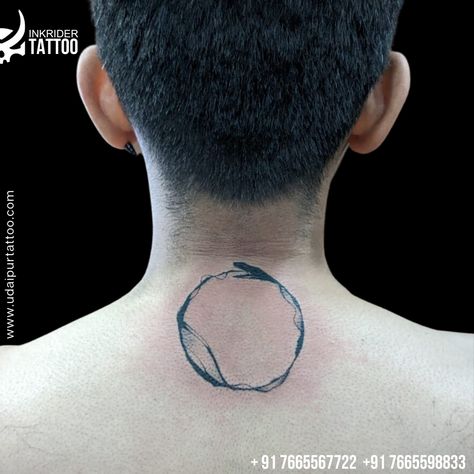 A circle tattoo on the back of the neck can have various meanings depending on the design and the individual's interpretation. However, in general, a circle represents unity, wholeness, and infinity. It can also symbolize the cycle of life, the sun, and the moon. Tattoo On The Back, Abstract Tattoo Designs, Circle Tattoo, The Sun And The Moon, Sun And The Moon, Cycle Of Life, Abstract Tattoo, A Circle, Tattoo On