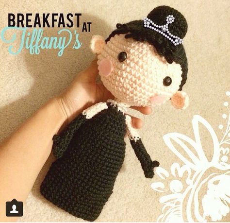 Audrey Hepburn doll (Breakfast at Tiffany's) Breakfast At Tiffany's, Breakfast At Tiffanys, Crochet Dolls, Audrey Hepburn, So Cute, Crochet Hats, Amigurumi, Dolls, Instagram Photo