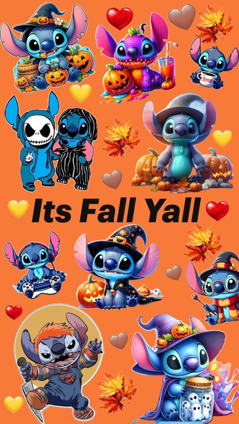 Stitch Fall Wallpaper, Stitch Wallpaper, Fall Wallpaper, Drawings