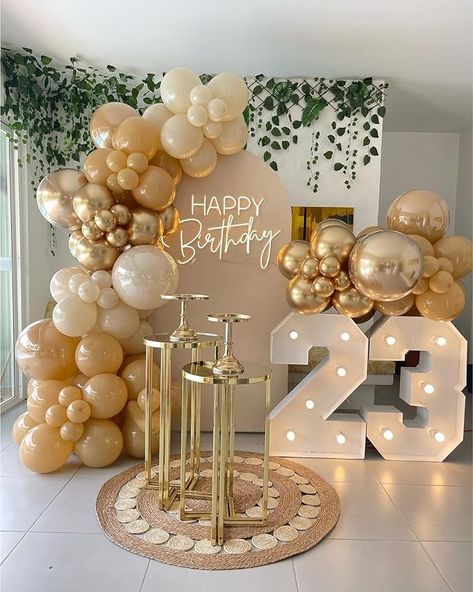 Amazon.com: Birthday Balloon For Women Garland Kit Arch And Gold For Party Decoration Neutral Brown Boho Ivory White Sand Gold : Toys & Games Gold Theme Birthday, 18th Birthday Decorations, 21st Birthday Decorations, Birthday Party Theme Decorations, 23rd Birthday, Golden Birthday, Birthday Balloon Decorations, 18th Birthday Party, Gold Party