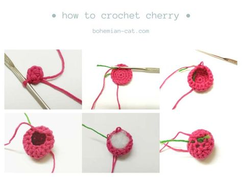 Crochet Cherry | Amigurumi Free Pattern | Bohemian Cat Crochet Cherry Earrings Free Pattern, Crochet Cherry Keychain Pattern Free, Crochet Cherry Keychain Pattern, Crochet Cherry Earrings, Crochet Cherries Free Pattern, Crochet Cherry Pattern, Cherries Crochet, Cherry Crochet Pattern, Cherry Amigurumi