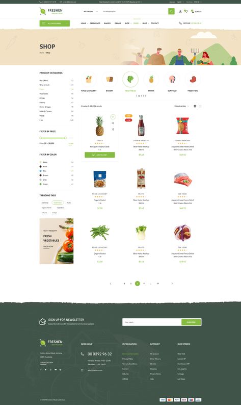 Freshen - Organic & Food Store Figma Template Preview - ThemeForest Grocery Store Website, Organic Food Shop, Bakery Store, Organic Food Store, Grocery Market, Organic Market, Online Grocery Store, Figma Template, Grocery Foods